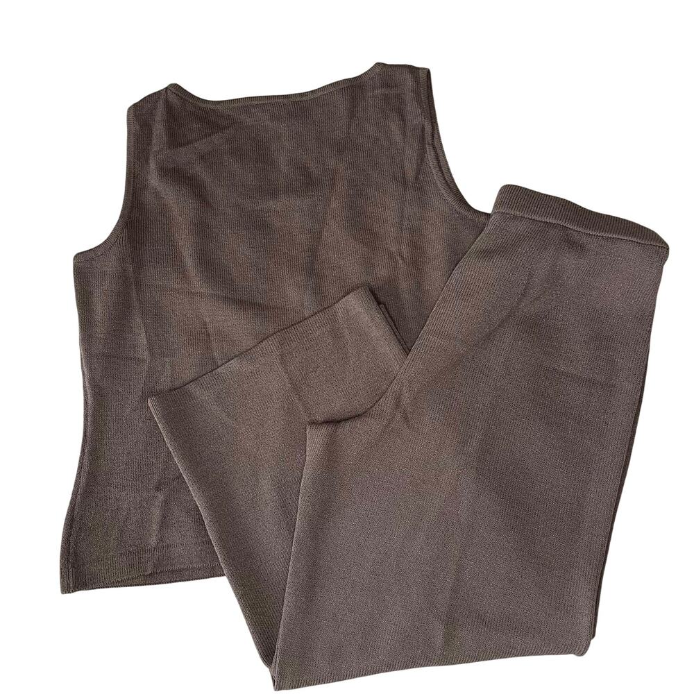 St. John Knit Pant Set Brown Santana Size L/10 Coastal Grandma Quiet Luxury
